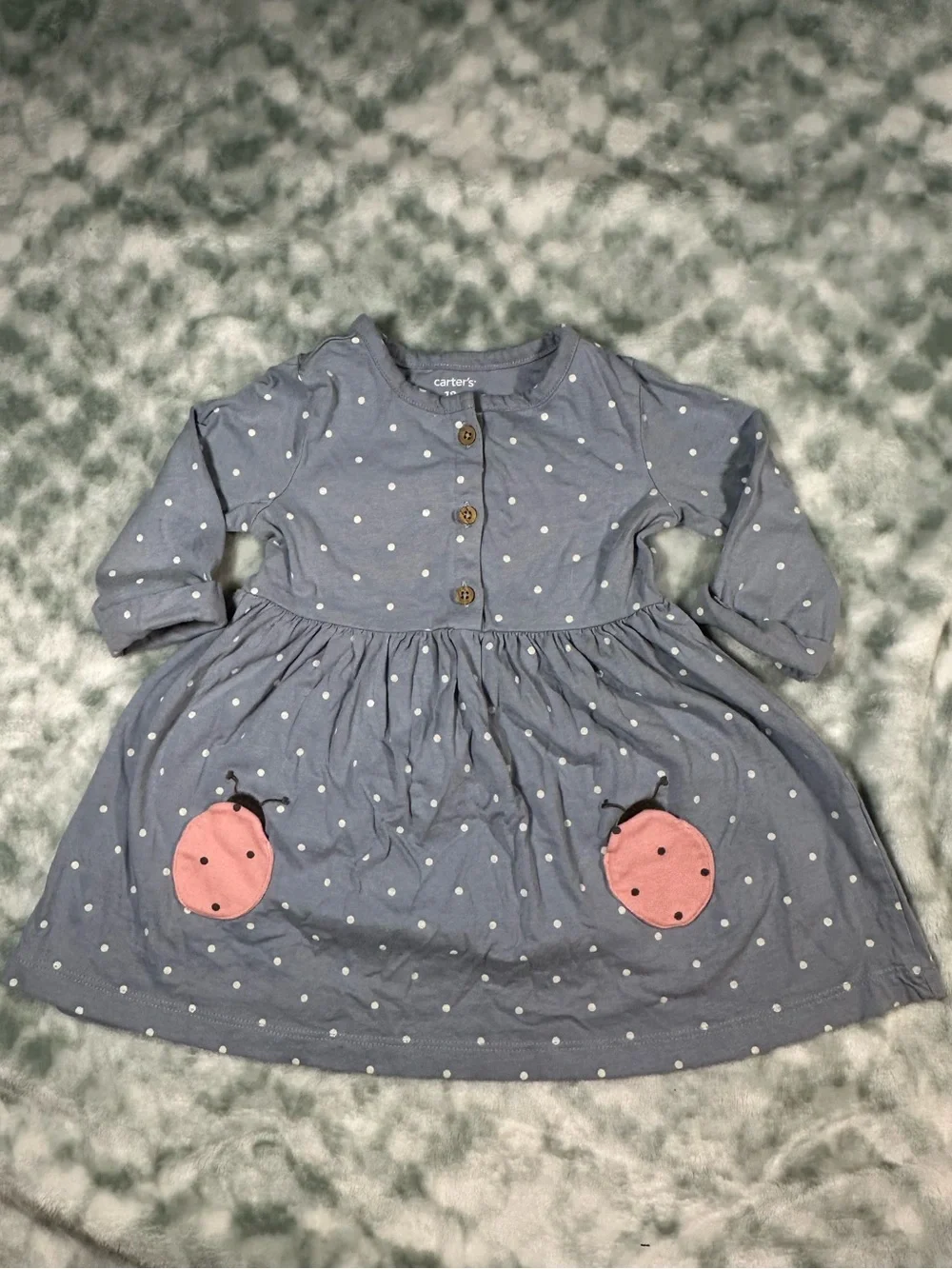 Carter's Blue Polka Dot Long-Sleeve Dress with Pink Ladybugs